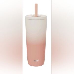 Zak! Peach Pink Ombre Water Bottle Witj Straw 20 Oz Stainless Steel